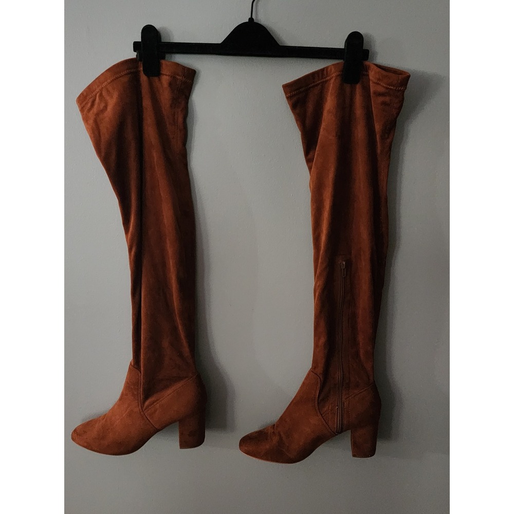 Coconuts by Matisse Rust Brown Faux Suede Over The Knee Block Heel Boots 9.5